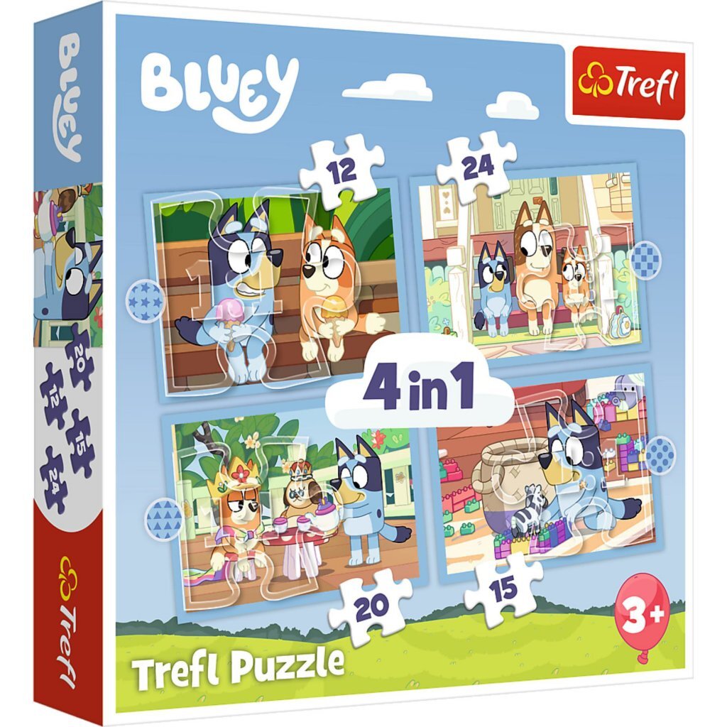 5900511346374 1.jpg Trefl Bluey 4in1 Puzzel 12-24 Stukjes