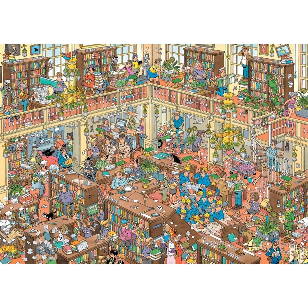 8721017607915 2.jpg Jumbo Puzzel Jan van Haasteren De Bibliotheek 500 XL Stukjes + Poster