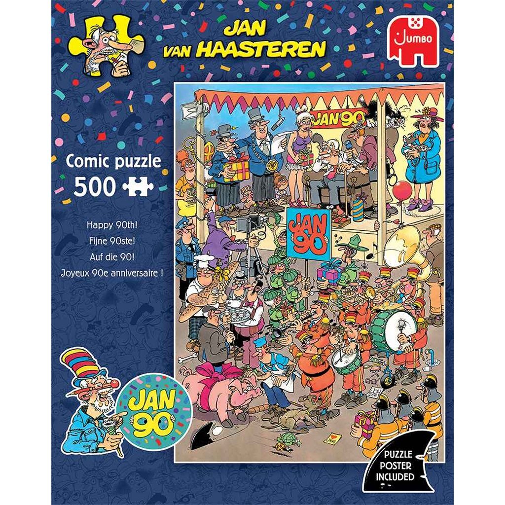 8721017609803 1.jpg Jumbo Puzzel Jan van Haasteren Fijne 90ste! 500 Stukjes + Poster